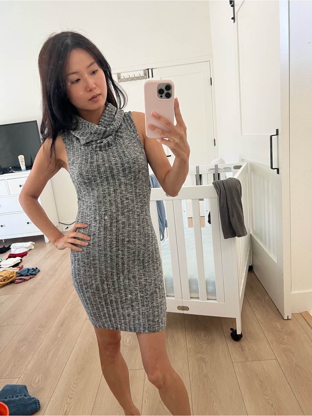 Windsor Sleeveless Gray Knit Cowl Neck mini Dress